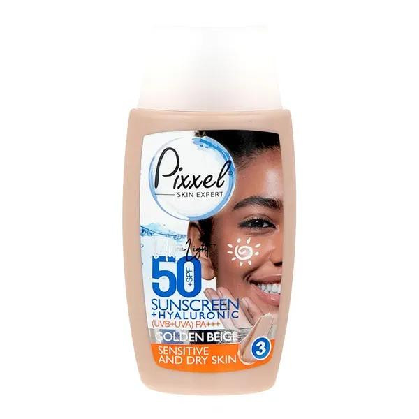 کرم ضد آفتاب بژطلایی پیکسل Pixxel با +SPF50 مناسب پوست خشک تا نرمال حجم 50 میلی لیتر