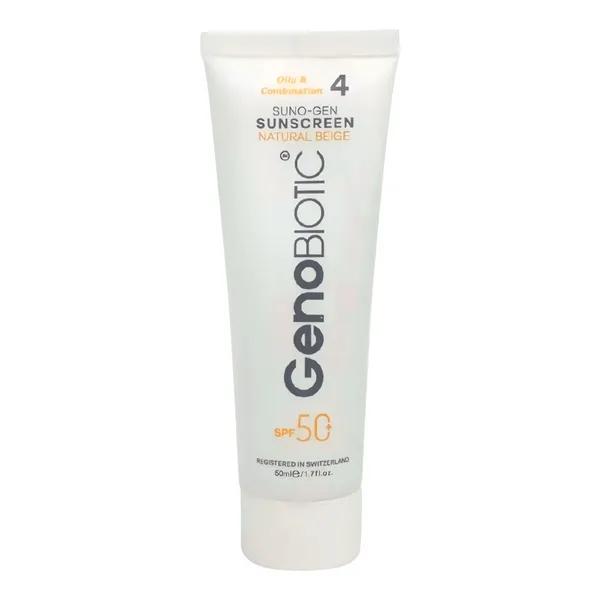 ضد آفتاب رنگی ژنوبایوتیک با SPF50 مناسب پوست چرب شماره 4 حجم 50 میلی لیتر