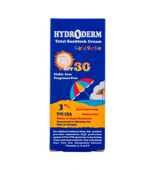 کرم ضد آفتاب بی رنگ هیدرودرم با SPF30 مناسب کودک حجم 50 میلی لیتر