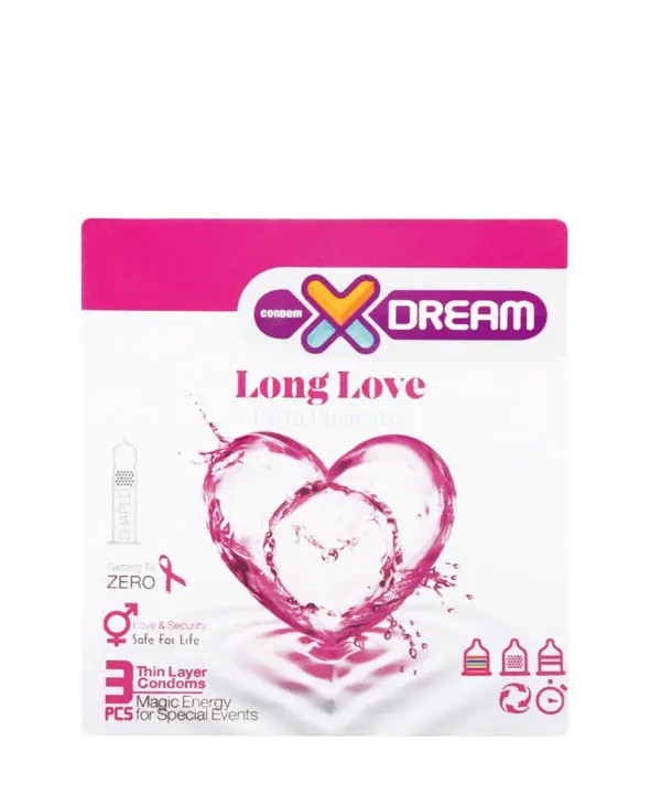 کاندوم لذت طولانی خاردار ایکس دریم مدل Long Love بسته 3 عددی